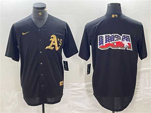 Men%27s Oakland Athletics Black Gold Team Big Logo Cool Base Stitched Baseball Jersey
